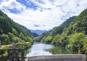 いの町の橋からのせきのながめ